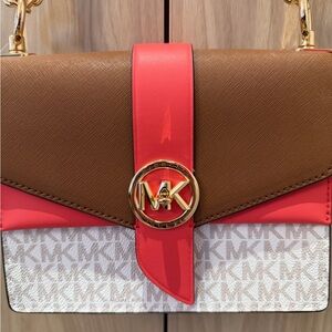 Michael Kors Red and Brown Crossbody Bag